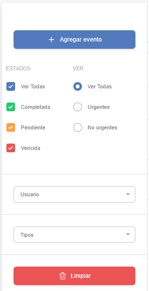 Filtros de calendario de tareas