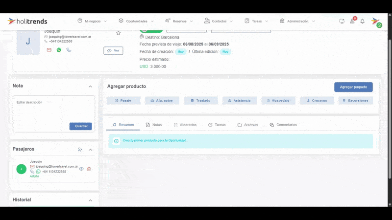 Creación de traslado